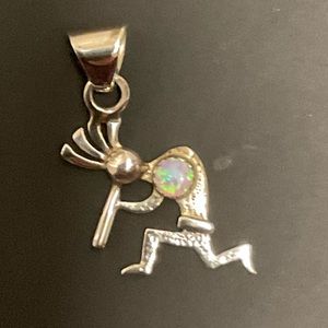 🆕 Sterling Silver Kokopelli With Opal Stone Pendant
